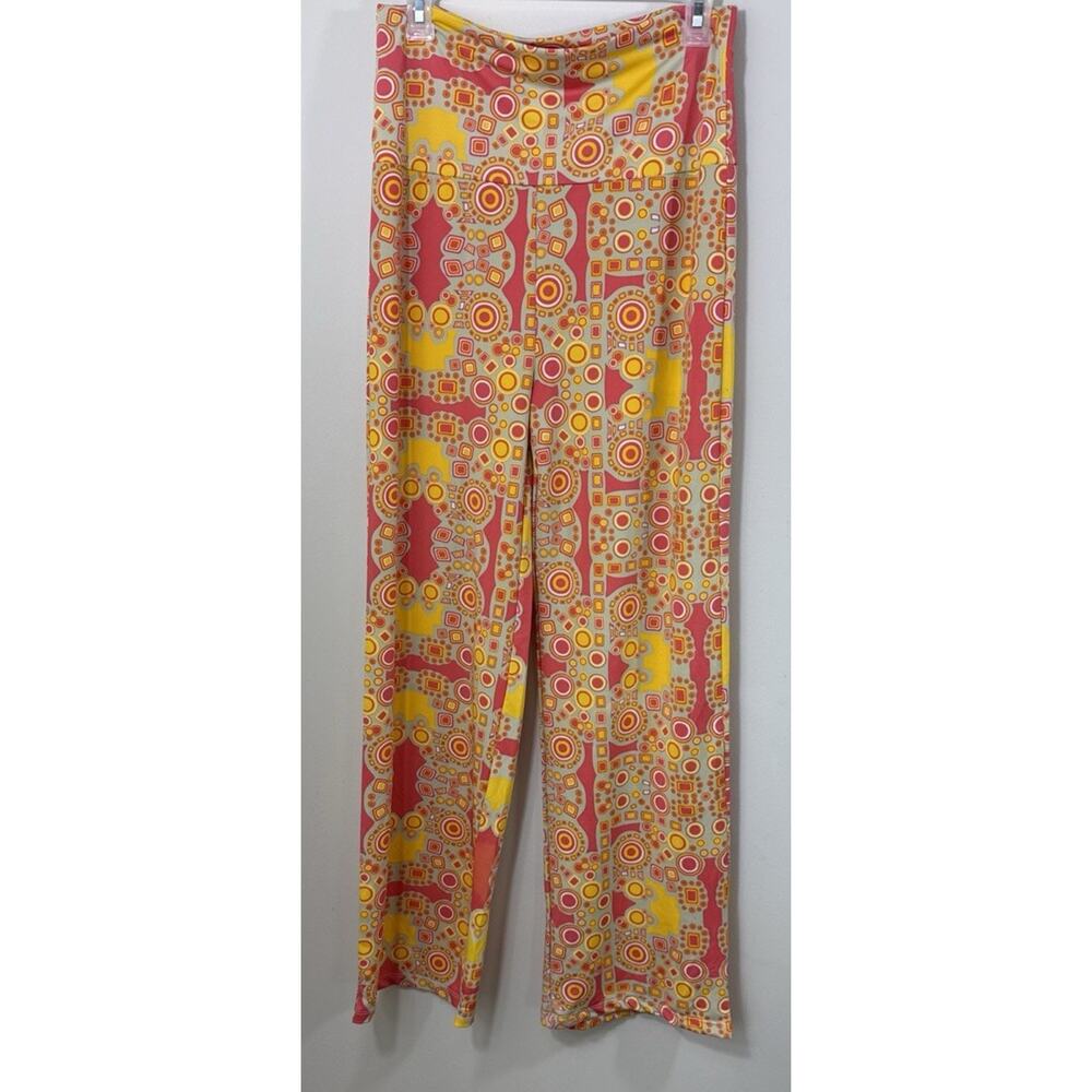 Anna Lane Palazzo Pants Womens Size XL Pink Orange Psychedelic Wide Leg Boho